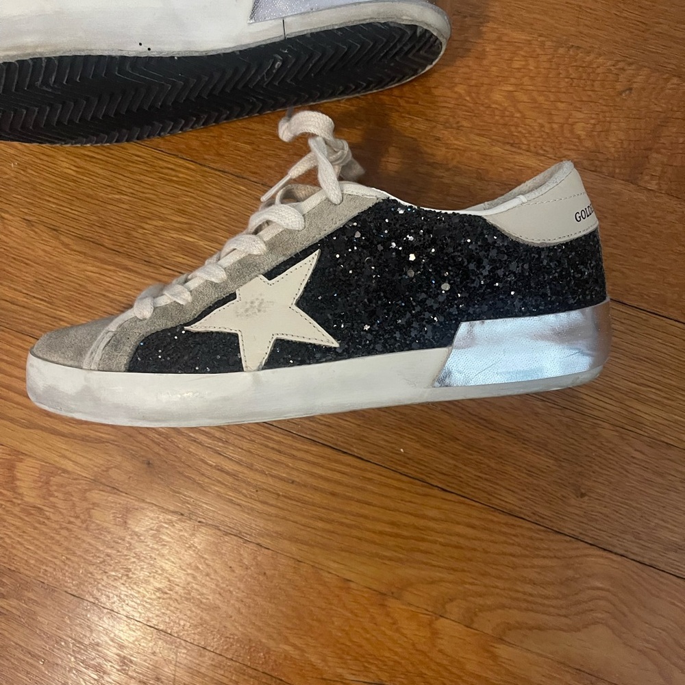 Golden Goose Black Glitter and Silver Sneakers